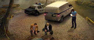 Captură de ecran a jocului Gabriel Knight Sins of the Fathers 20th Anniversary Edition cu personajele și poliția observând...