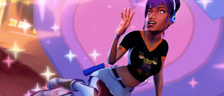 Captură de ecran a jocului Thirsty Suitors cu personajul stând jos cu stele și inimi în jurul ei