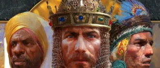 Age of Empires II vāka grafika ar vēsturiskiem tēliem.