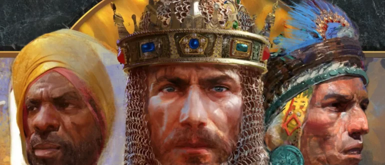 Couverture de Age of Empires II avec des personnages historiques.