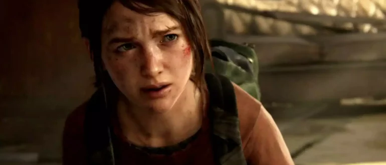 Captură de ecran din The Last of Us Part 1 Remastered în care apare un personaj cu tăieturi și vânătăi care pare speriat