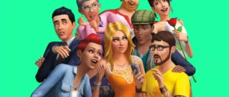 Des personnages Sims en images de synthèse posant ensemble et faisant des expressions stupides.