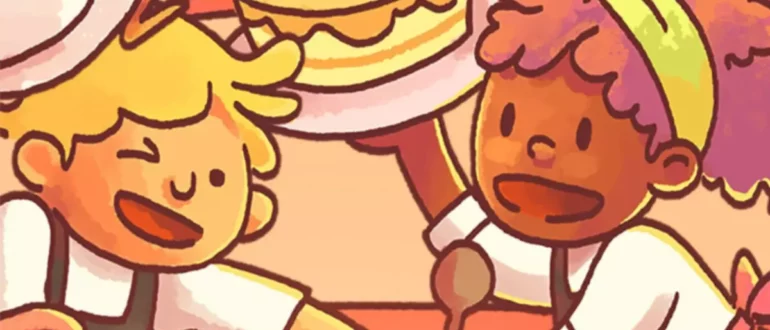 Ilustrovaný obrázek dvou postaviček z LemonCake, které nesou pečivo a usmívají se.
